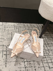 JIMMY CHOO 26S SLINGBACK HEELS 65 MM IN LIGHT NUDE PINK FABRIC
