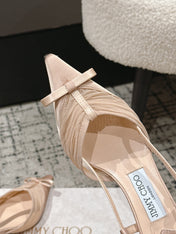 JIMMY CHOO 26S SLINGBACK HEELS 65 MM IN LIGHT NUDE PINK FABRIC