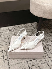 JIMMY CHOO 26S SLINGBACK HEELS 65 MM IN WHITE FABRIC