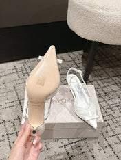JIMMY CHOO 26S SLINGBACK HEELS 65 MM IN WHITE FABRIC