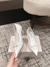 JIMMY CHOO 26S POINTED-TOE HIGH HEELS 65 MM IN WHITE FABRIC