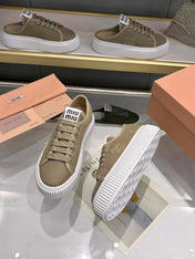 MIUMIU 26S SNEAKER 45MM IN OLIVE GREEN MESH FABRIC