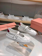 MIUMIU 26S MARY JANE BALLERINAS IN WHITE AND BURGUNDY RED CALFSKIN