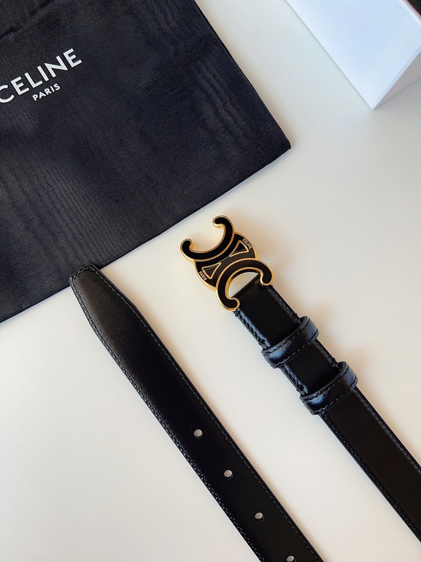 CELINE 26S BELT 25 MM IN BLACK CALFSKIN 631343
