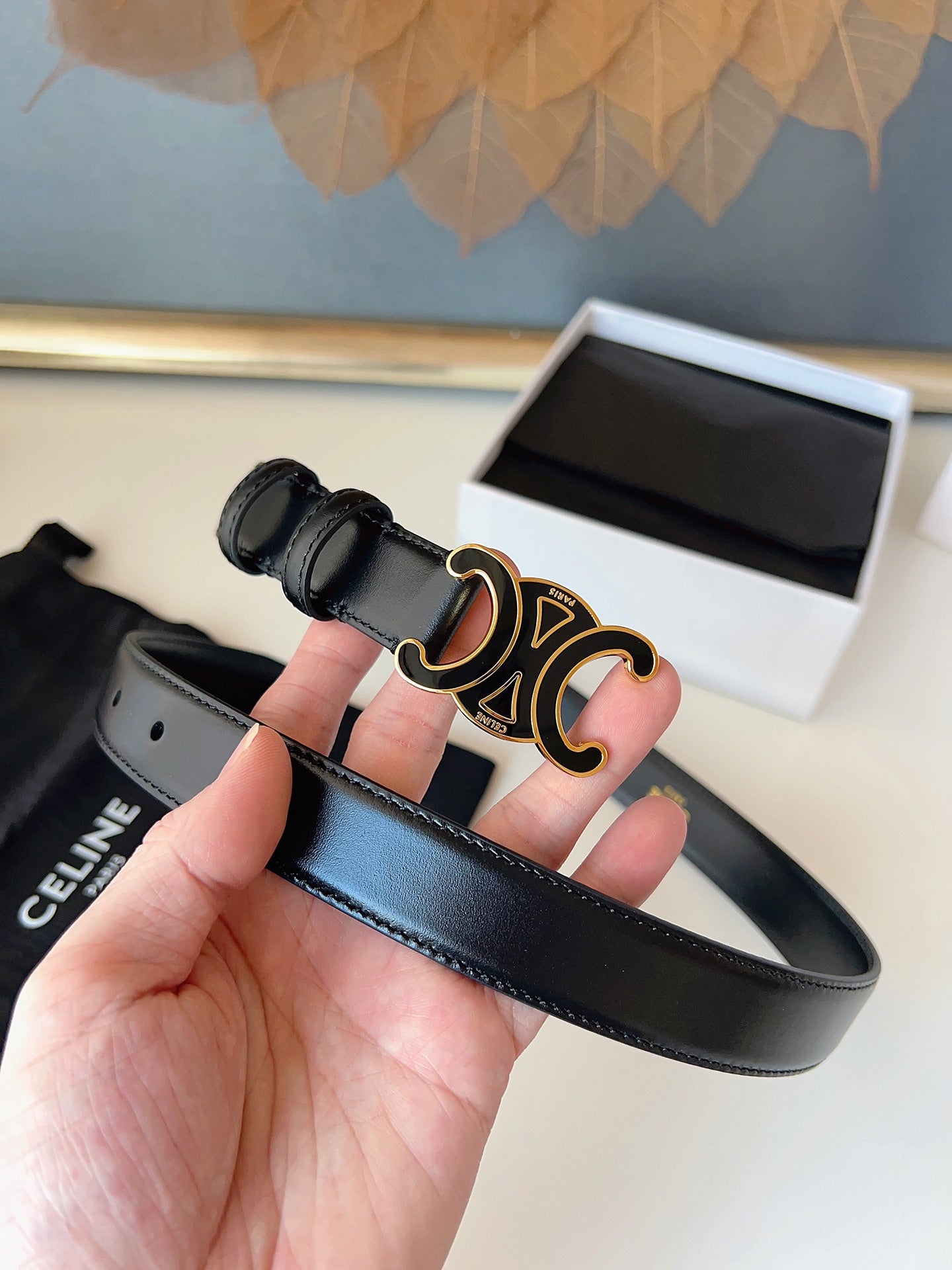 CELINE 26S BELT 25 MM IN BLACK CALFSKIN 631343