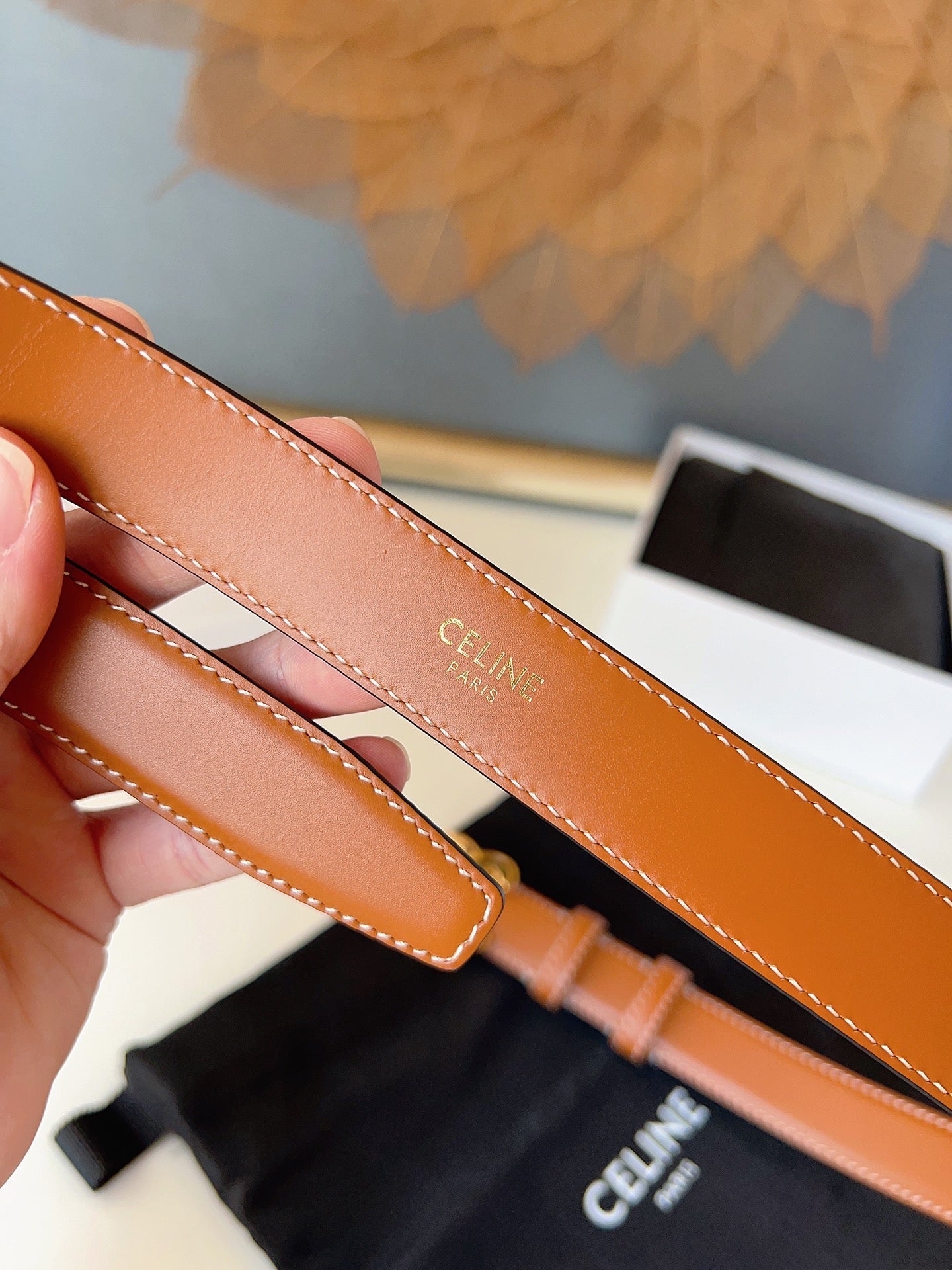 CELINE 26S BELT 25 MM IN BROWN CALFSKIN 631345