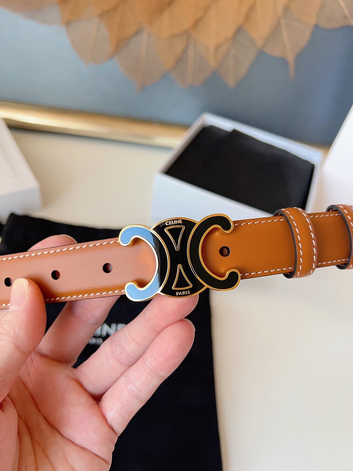 CELINE 26S BELT 25 MM IN BROWN CALFSKIN 631345