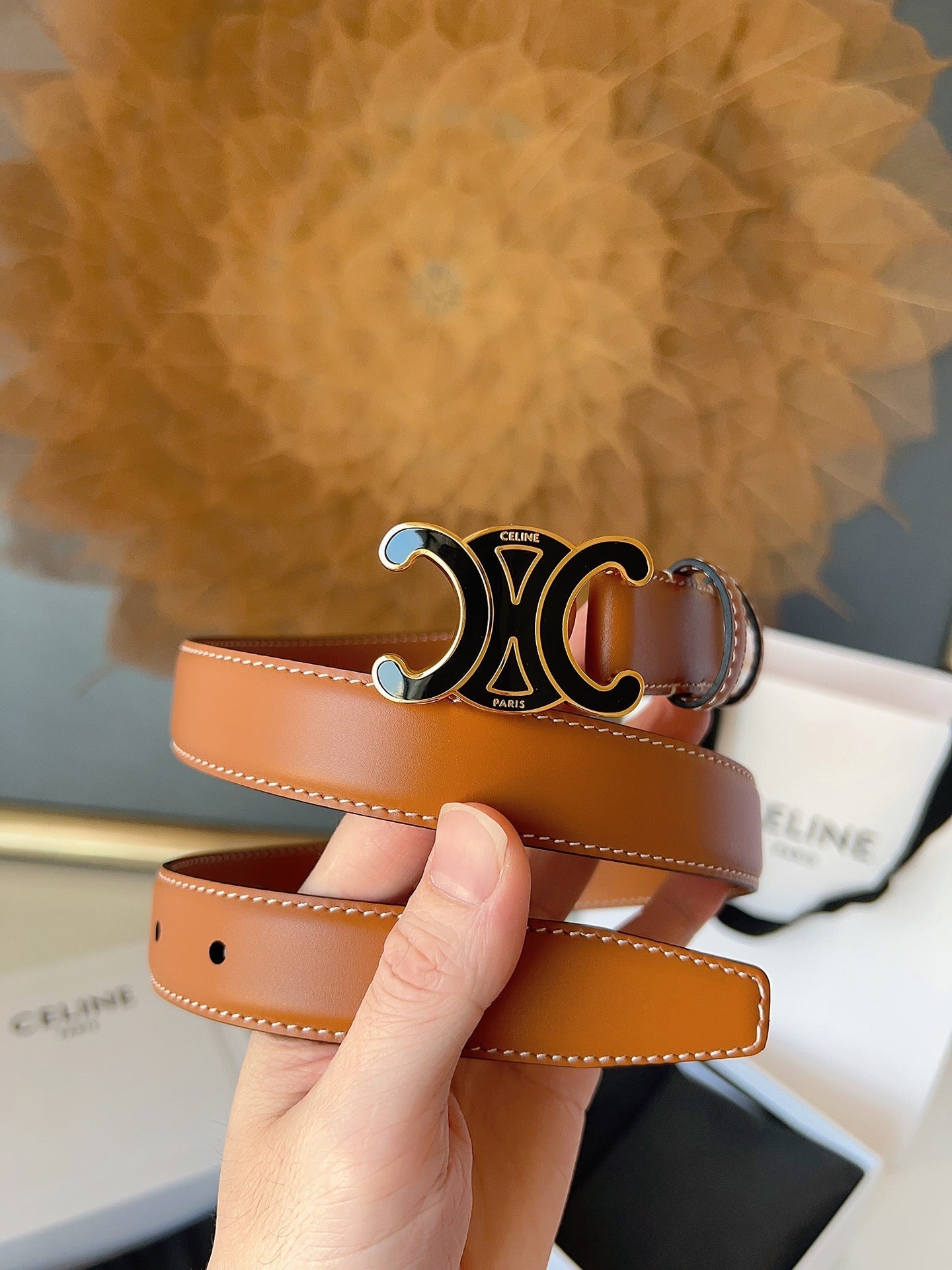 CELINE 26S BELT 25 MM IN BROWN CALFSKIN 631345