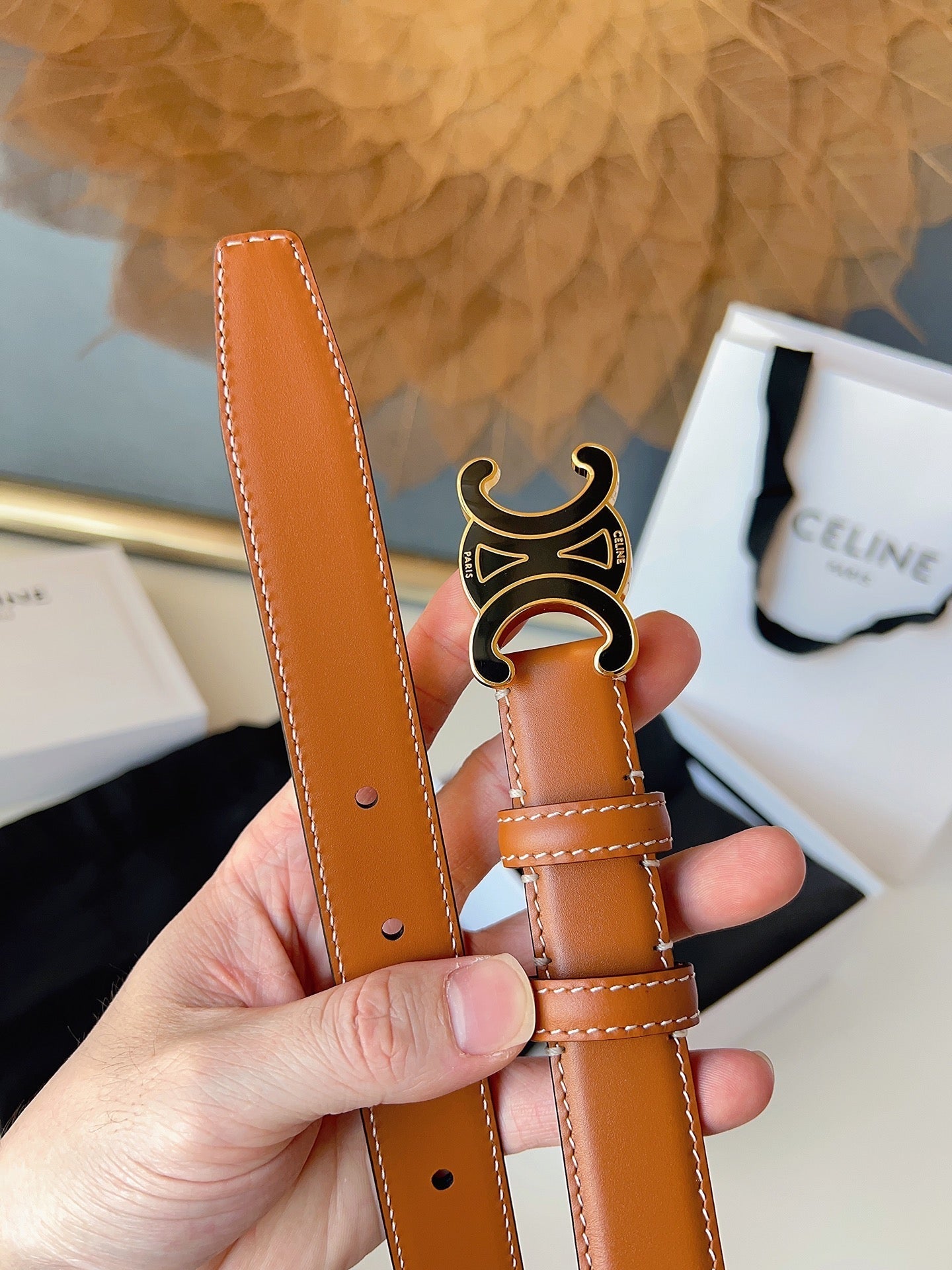 CELINE 26S BELT 25 MM IN BROWN CALFSKIN 631345