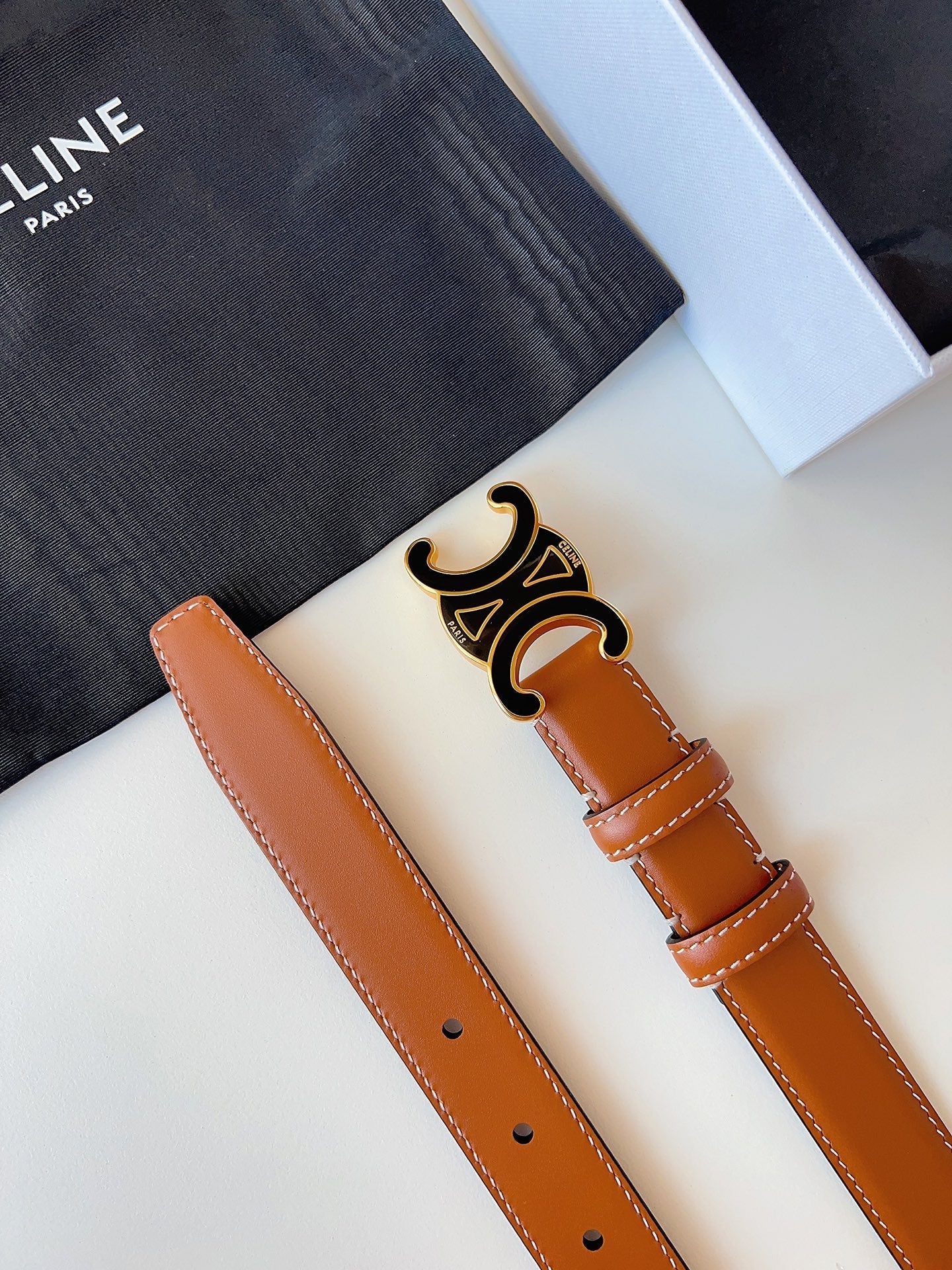 CELINE 26S BELT 25 MM IN BROWN CALFSKIN 631345
