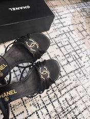 MID HEEL SANDALS IN BLACK LAMBSKIN