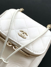 CHANEL 25S MINI BUCKET BAG 12 IN WHITE CALFSKIN GOLD HARDWARE