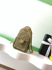 CHANEL 25S HOBO BAG 22 IN MOSS GREEN SUEDE WITH GOLD HARDWARE