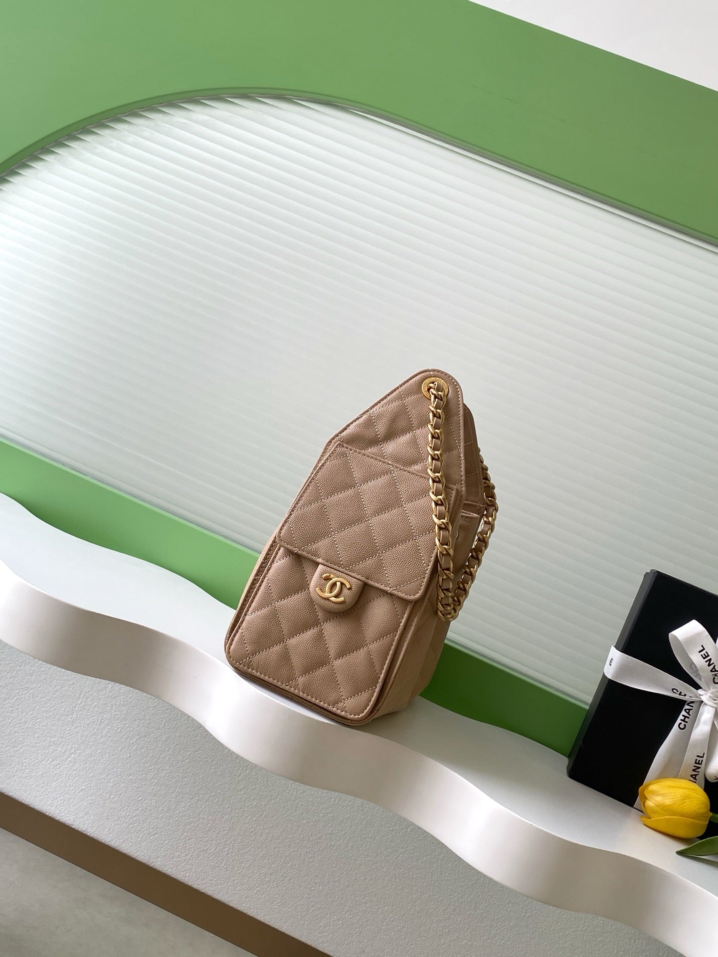CHANEL 26S HOBO BAG 30 IN DARK BEIGE CAVIAR CALFSKIN GOLD HARDWARE