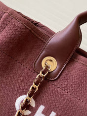 CHANEL 25S TOTE BAG 33 IN DARK RED CANVAS