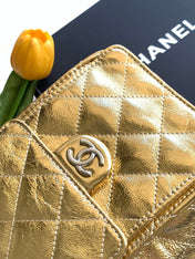 CHANEL 26S HOBO BAG 30 IN GOLD METALLIC CRINKLED CALFSKIN SILVER HARDWARE