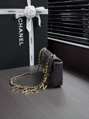 CHANEL 26S WALLET ON CHAIN 22 IN CHARCOAL GRAY CROCODILE-EMBOSSED CALFSKIN GOLD HARDWARE