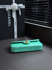 CHANEL 26S WALLET ON CHAIN 22 IN TIFFANY BLUE CROCODILE-EMBOSSED CALFSKIN GOLD HARDWARE