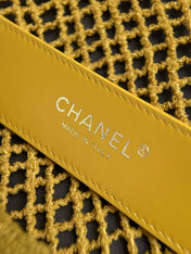 CHANEL 26S SMALL CLASSIC FLAP BAG 21 IN YELLOW OPEN-WEAVE CROCHET GOLD HARDWARE