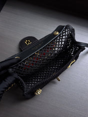 CHANEL 26S SMALL FLAP BAG 21 IN BLACK MESH-WOVEN RAFFIA AND CALFSKIN GOLD HARDWARE
