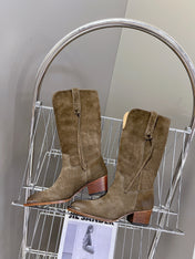 CELINE 25S HIGH CUT CHELSEA BOOTS 45MM IN DARK BROWN SUEDE