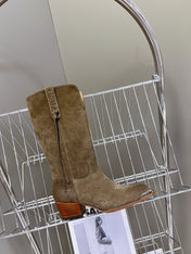 CELINE 25S HIGH CUT CHELSEA BOOTS 45MM IN DARK BROWN SUEDE