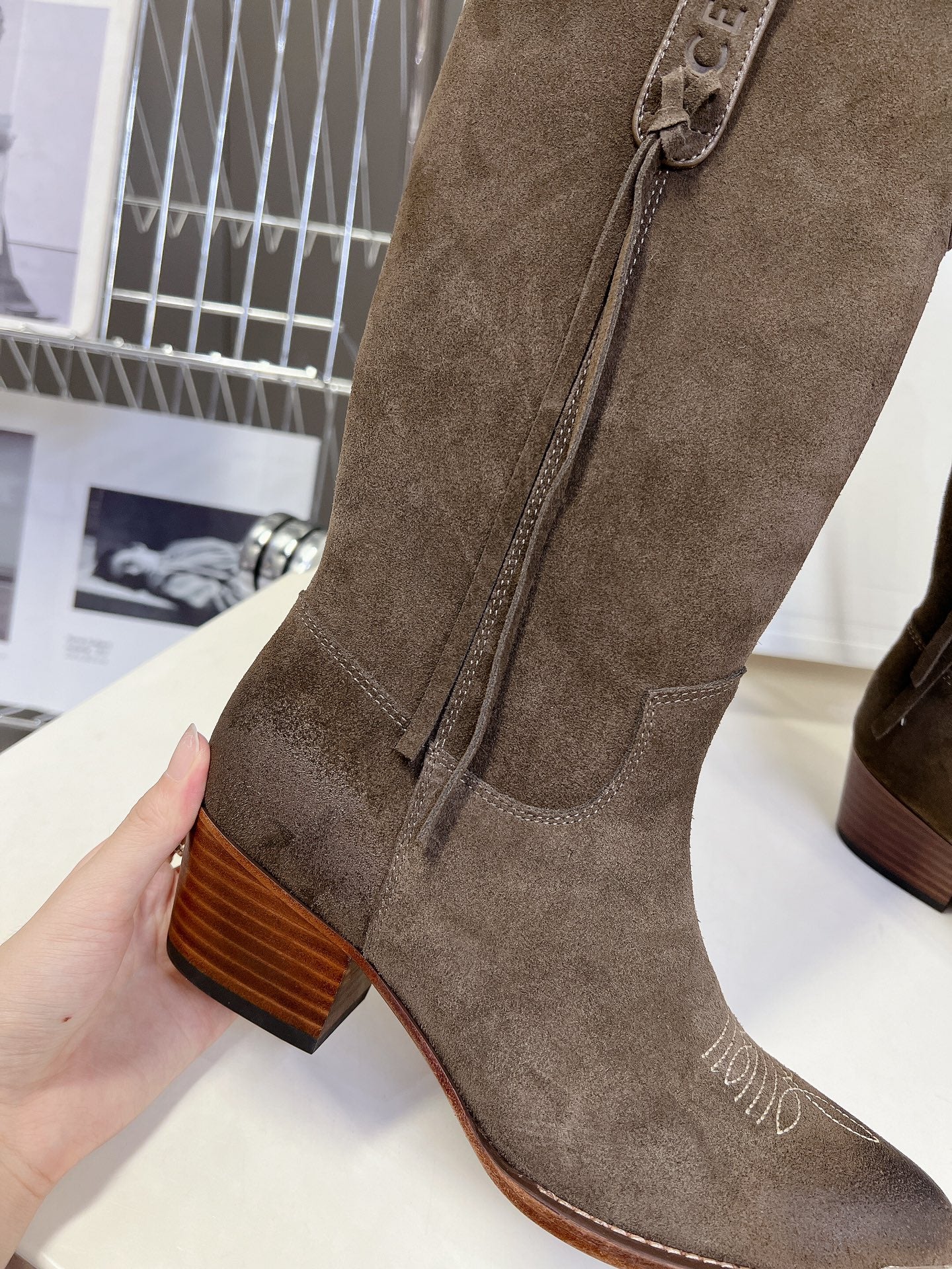 CELINE 25S HIGH CUT CHELSEA BOOTS 45MM IN DARK BROWN SUEDE