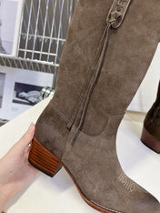 CELINE 25S HIGH CUT CHELSEA BOOTS 45MM IN DARK BROWN SUEDE