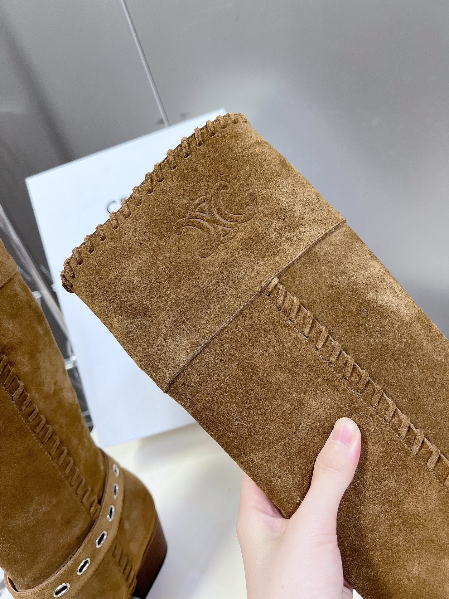 CELINE 25S BULKY LACED UP BOOTS 45MM IN BROWN SUEDE