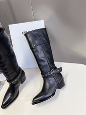 CELINE 25S BULKY LACED UP BOOTS 45MM IN BLACK CALFSKIN