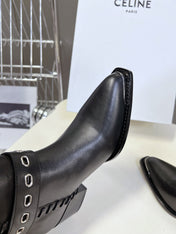 CELINE 25S BULKY LACED UP BOOTS 45MM IN BLACK CALFSKIN