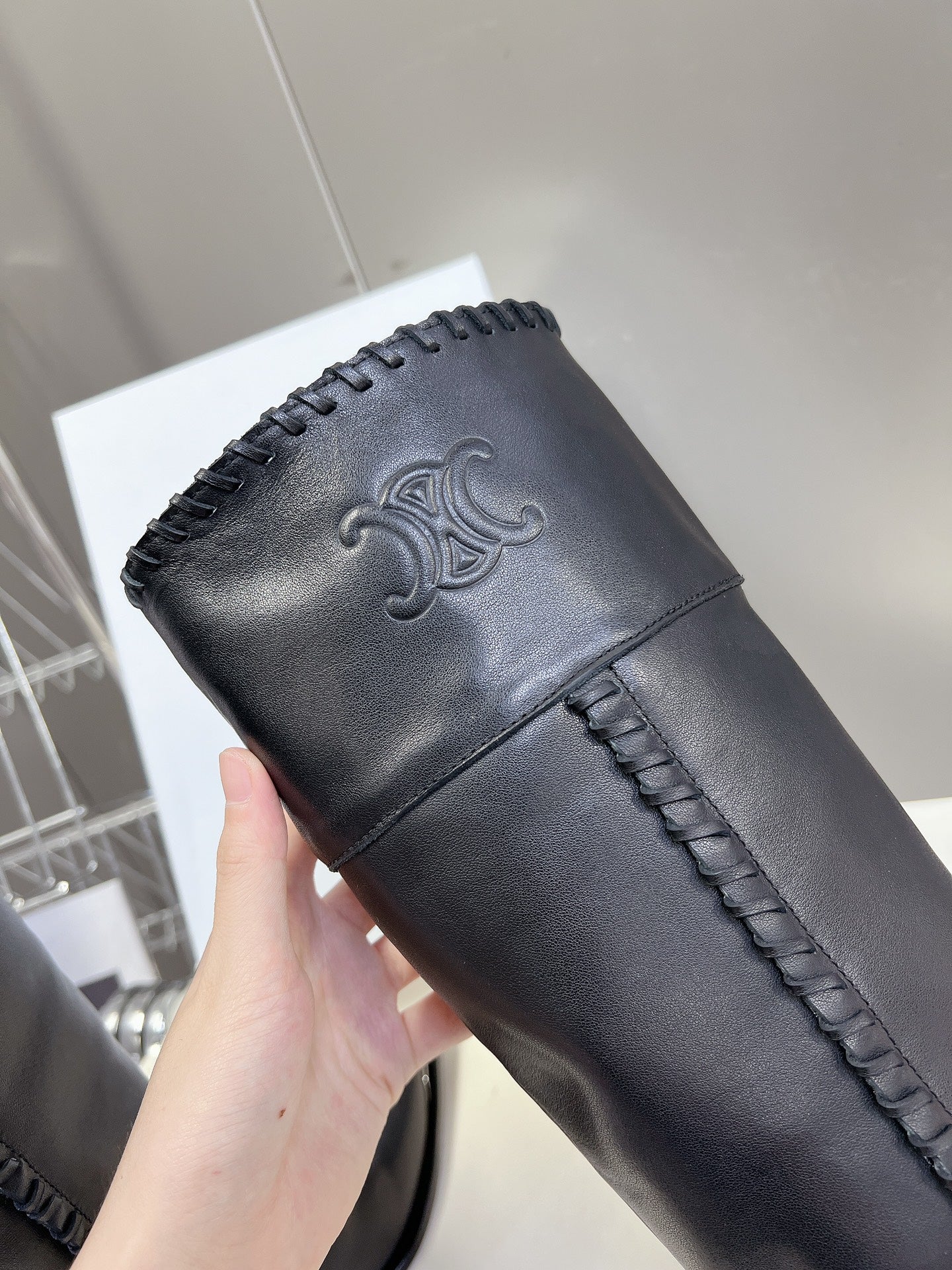 CELINE 25S BULKY LACED UP BOOTS 45MM IN BLACK CALFSKIN
