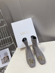 ICON HEELED ANKLE BOOT DOVE GRAY SUEDE 4 CM WITH GOLD LOGO