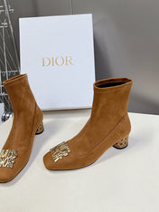 ICON HEELED ANKLE BOOT BRONZE BROWN SUEDE 4 CM WITH GOLD LOGO