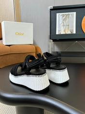 NAMA WEDGE SANDAL 8 CM IN BLACK SUEDE AND WHITE RUBBER