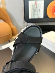 NAMA WEDGE SANDALS IN BLACK FABRIC AND WHITE RUBBER