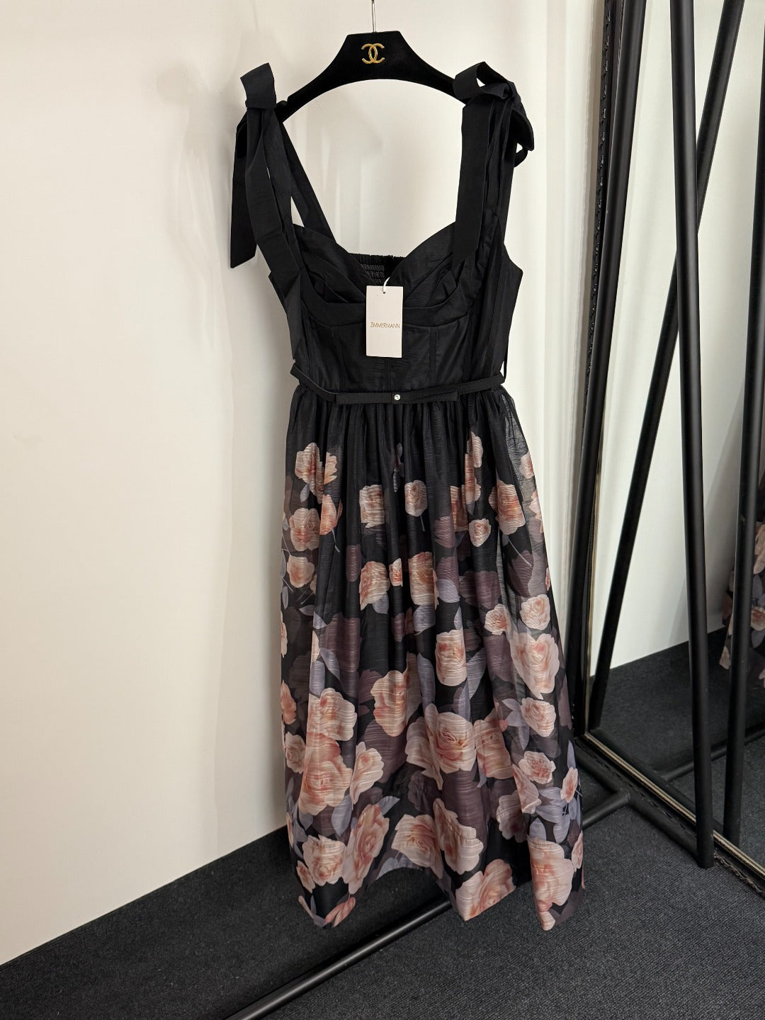 ZIMMERMANN 26S BOW-STRAP FLORAL MIDI DRESS 240