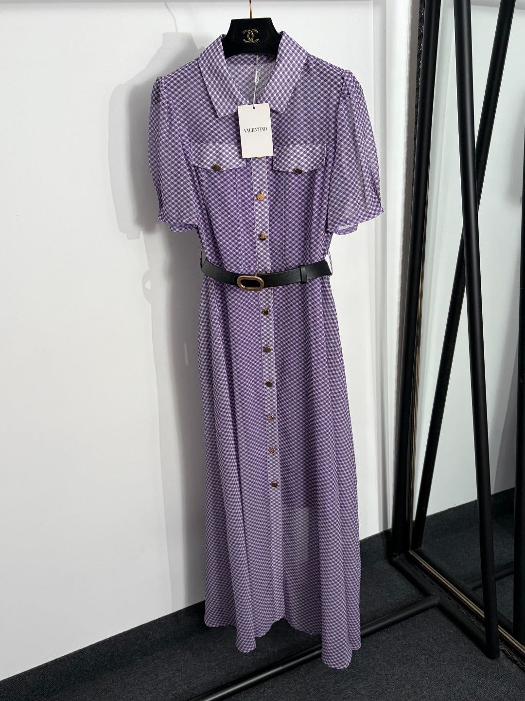 VALENTINO 26S SHORT-SLEEVE CHECKED SHIRT DRESS 464