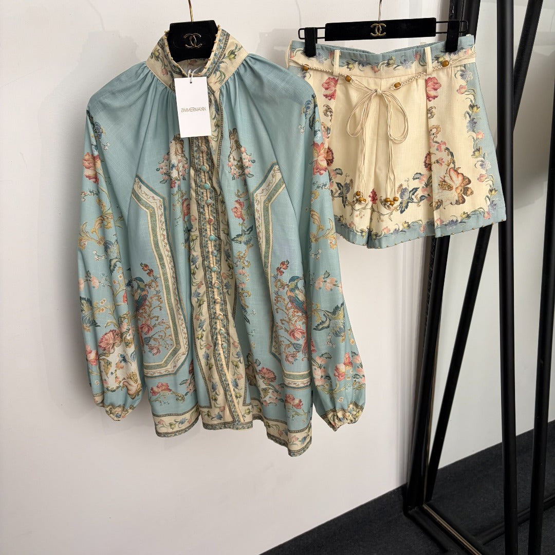 ZIMMERMANN 26S FLORAL BLOUSE & SHORTS SET 252