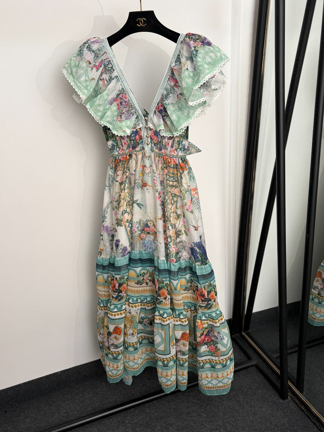 ZIMMERMANN 26S RUFFLE-SLEEVE FLORAL MIDI DRESS 251