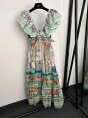 ZIMMERMANN 26S RUFFLE-SLEEVE FLORAL MIDI DRESS 251