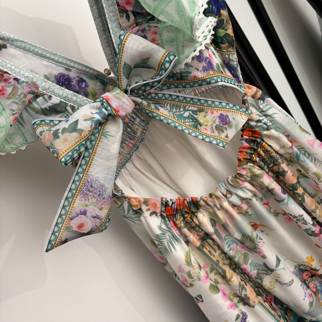 ZIMMERMANN 26S RUFFLE-SLEEVE FLORAL MIDI DRESS 251