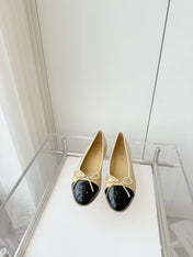 BALLET FLAT IN FLAX YELLOW MIX BLACK CALFSKIN