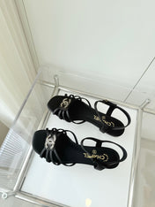 FLAT SANDALS 1 CM IN BLACK LAMBSKIN