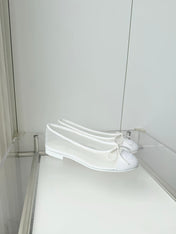 CHANEL 26S BALLET FLATS IN WHITE MESH TOE CAP AND BOW