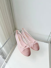 CHANEL 26S BALLET FLATS IN LIGHT PINK MESH TOE CAP AND BOW