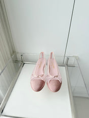 CHANEL 26S BALLET FLATS IN LIGHT PINK MESH TOE CAP AND BOW
