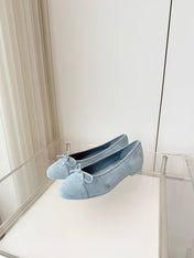 CHANEL 26S BALLET FLATS IN LIGHT BLUE SUEDE WITH BOW