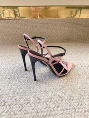 STRAPPY HIGH HEEL SANDALS IN PINK SILK