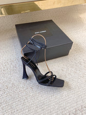 LIZA SANDALS IN BLACK SILK WITH CRYSTALS